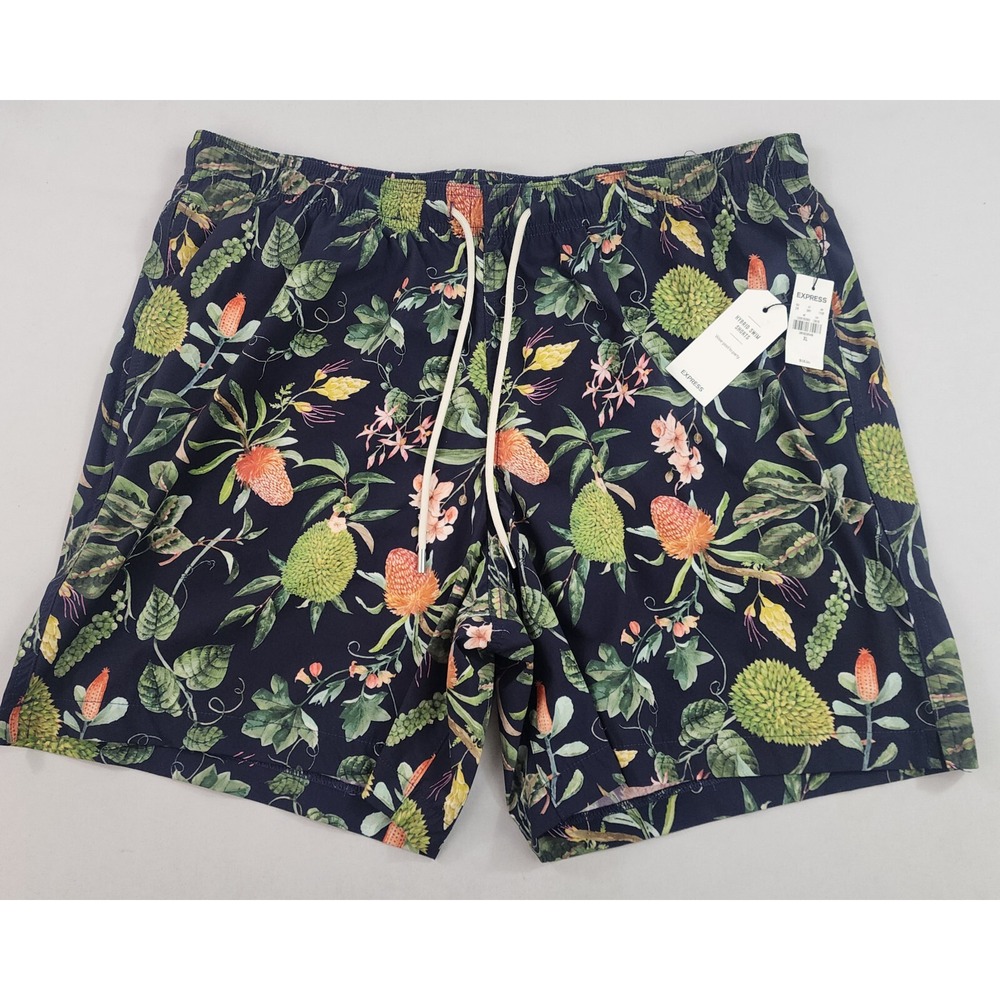 Express swimwear swim trunks shorts Extra Large XL navy floral pocket $68 mens